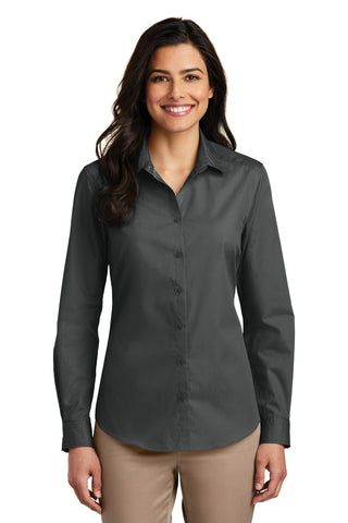 Port Authority Ladies Long Sleeve Carefree Poplin Shirt (Graphite)