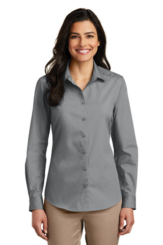 Port Authority Ladies Long Sleeve Carefree Poplin Shirt (Gusty Grey)