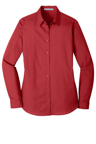 Port Authority Ladies Long Sleeve Carefree Poplin Shirt (Rich Red)