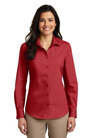 Port Authority Ladies Long Sleeve Carefree Poplin Shirt (Rich Red)