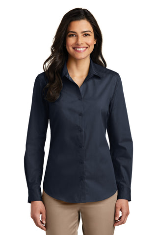 Port Authority Ladies Long Sleeve Carefree Poplin Shirt (River Blue Navy)