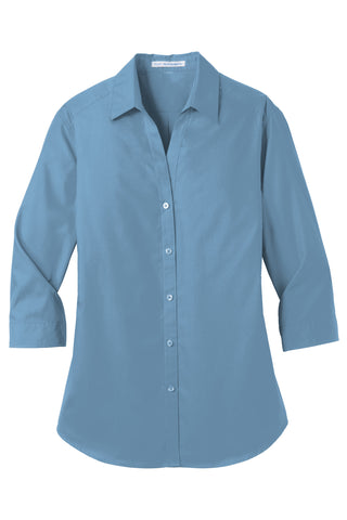 Port Authority Ladies 3/4-Sleeve Carefree Poplin Shirt (Carolina Blue)