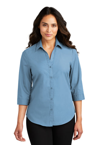 Port Authority Ladies 3/4-Sleeve Carefree Poplin Shirt (Carolina Blue)