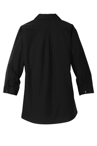 Port Authority Ladies 3/4-Sleeve Carefree Poplin Shirt (Deep Black)