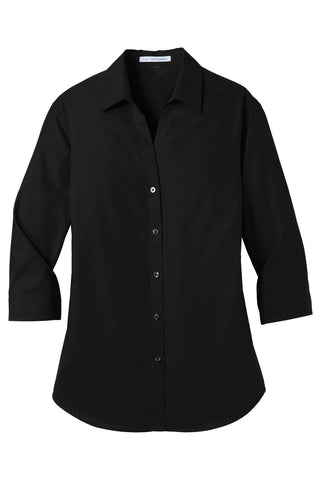 Port Authority Ladies 3/4-Sleeve Carefree Poplin Shirt (Deep Black)