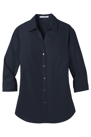 Port Authority Ladies 3/4-Sleeve Carefree Poplin Shirt (River Blue Navy)