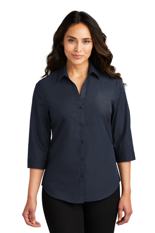 Port Authority Ladies 3/4-Sleeve Carefree Poplin Shirt (River Blue Navy)