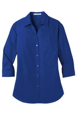 Port Authority Ladies 3/4-Sleeve Carefree Poplin Shirt (True Royal)