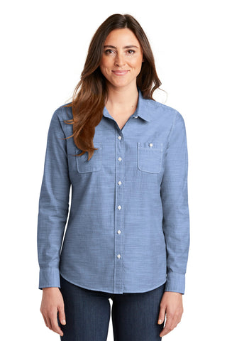 Port Authority Ladies Slub Chambray Shirt (Light Blue)