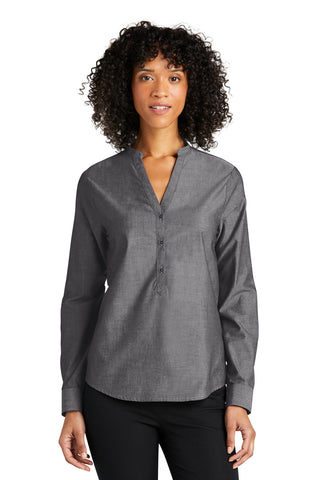 Port Authority Ladies Long Sleeve Chambray Easy Care Shirt (Deep Black)