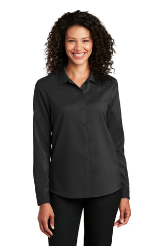 Port Authority Ladies Long Sleeve Performance Staff Shirt (Black)