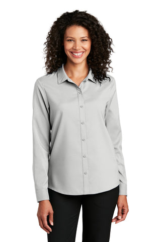 Port Authority Ladies Long Sleeve Performance Staff Shirt (Silver)