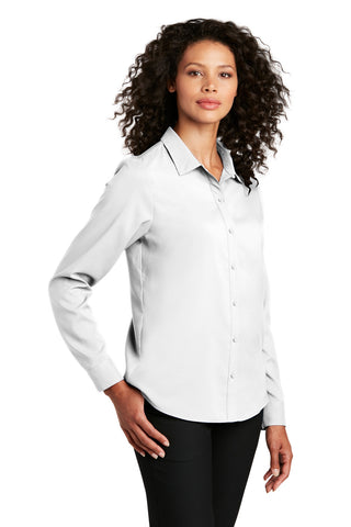 Port Authority Ladies Long Sleeve Performance Staff Shirt (White)