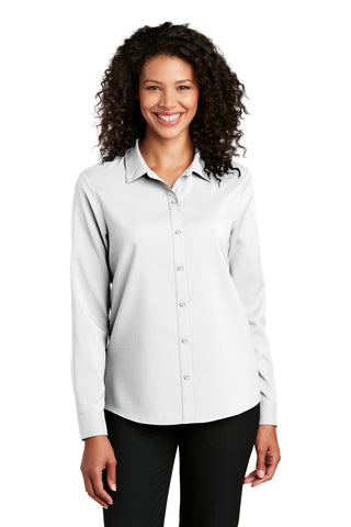 Port Authority Ladies Long Sleeve Performance Staff Shirt (White)