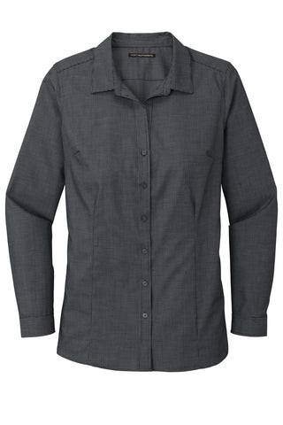 Port Authority Ladies Pincheck Easy Care Shirt (Black/ Grey Steel)