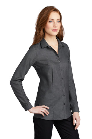 Port Authority Ladies Pincheck Easy Care Shirt (Black/ Grey Steel)