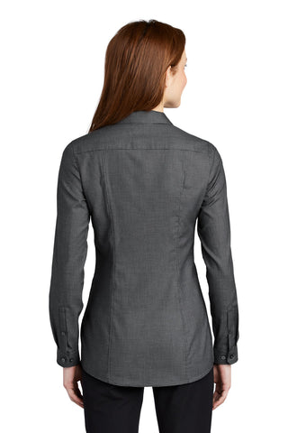 Port Authority Ladies Pincheck Easy Care Shirt (Black/ Grey Steel)