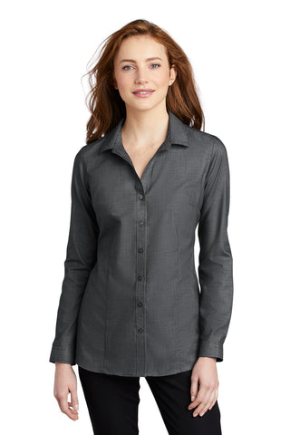 Port Authority Ladies Pincheck Easy Care Shirt (Black/ Grey Steel)