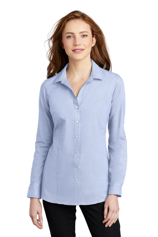 Port Authority Ladies Pincheck Easy Care Shirt (Blue Horizon/ White)