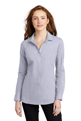 Port Authority Ladies Pincheck Easy Care Shirt (Gusty Grey/ White)