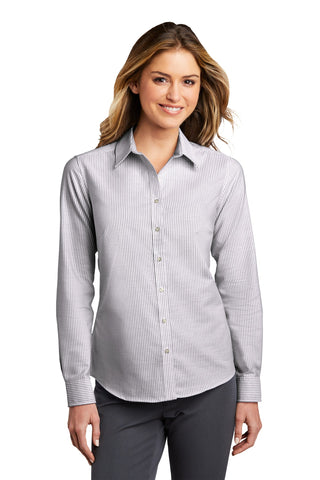 Port Authority Ladies SuperPro Oxford Stripe Shirt (Black/ White)