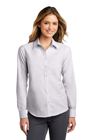 Port Authority Ladies SuperPro Oxford Stripe Shirt (Gusty Grey/ White)