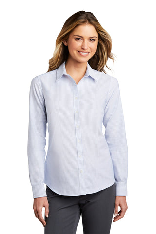 Port Authority Ladies SuperPro Oxford Stripe Shirt (Oxford Blue/ White)