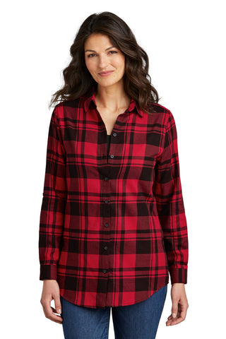 Port Authority Ladies Plaid Flannel Tunic (Engine Red/ Black)