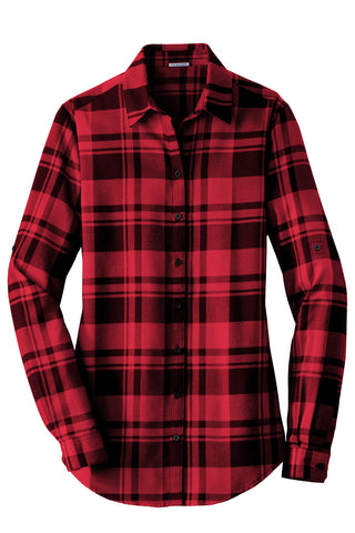 Port Authority Ladies Plaid Flannel Tunic (Engine Red/ Black)