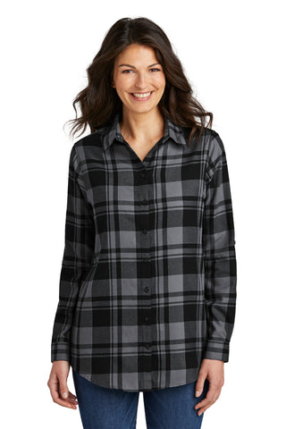 Port Authority Ladies Plaid Flannel Tunic (Grey/ Black)