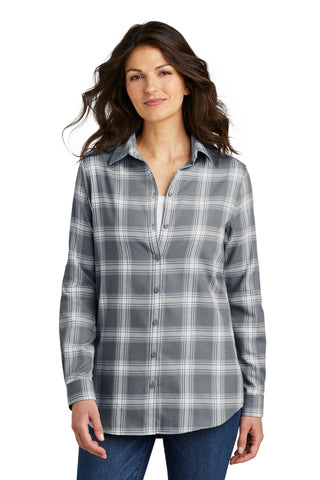 Port Authority Ladies Plaid Flannel Tunic (Grey/ Cream Open Plaid)