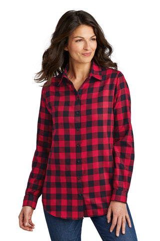 Port Authority Ladies Plaid Flannel Tunic (Red/ Black Buffalo Check)