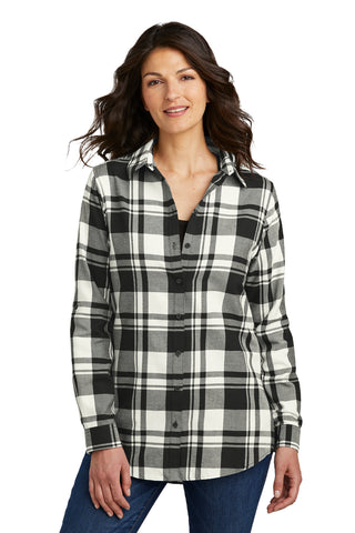 Port Authority Ladies Plaid Flannel Tunic (Snow White/ Black)