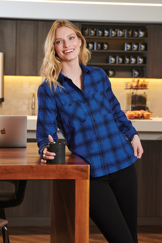 Port Authority Ladies Plaid Flannel Shirt (Grey/ Black Buffalo Check)