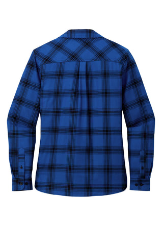 Port Authority Ladies Plaid Flannel Shirt (Royal/ Black Open Plaid)