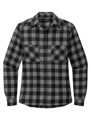 Port Authority Ladies Plaid Flannel Shirt (Grey/ Black Buffalo Check)