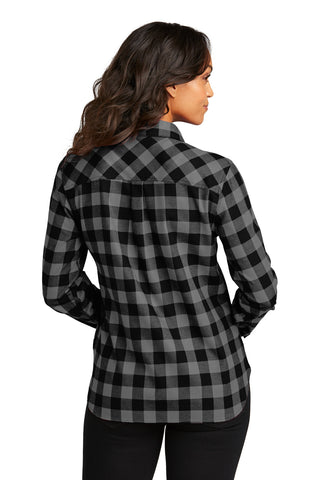 Port Authority Ladies Plaid Flannel Shirt (Grey/ Black Buffalo Check)