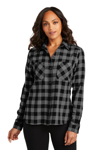 Port Authority Ladies Plaid Flannel Shirt (Grey/ Black Buffalo Check)