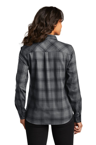 Port Authority Ladies Plaid Flannel Shirt (Grey/ Black Open Plaid)