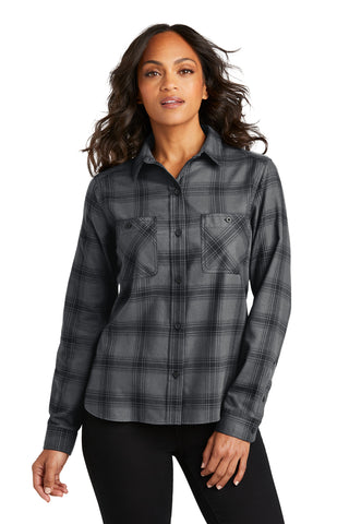 Port Authority Ladies Plaid Flannel Shirt (Grey/ Black Open Plaid)