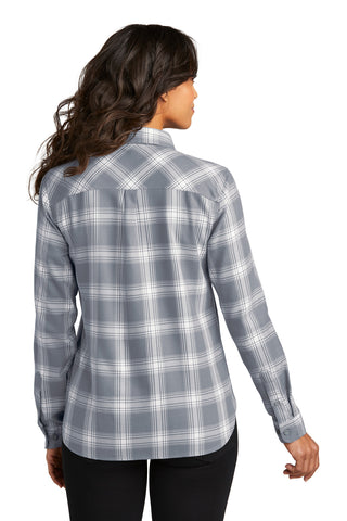 Port Authority Ladies Plaid Flannel Shirt (Grey/ Cream Open Plaid)