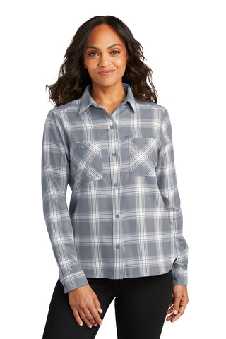 Port Authority Ladies Plaid Flannel Shirt (Grey/ Cream Open Plaid)