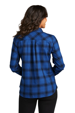 Port Authority Ladies Plaid Flannel Shirt (Royal/ Black Open Plaid)