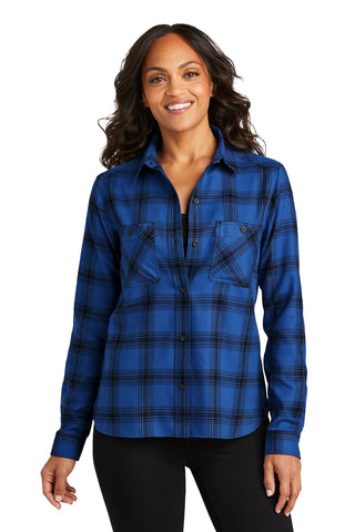 Port Authority Ladies Plaid Flannel Shirt (Royal/ Black Open Plaid)