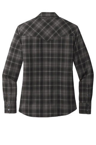 Port Authority Ladies Long Sleeve Ombre Plaid Shirt (Deep Black)