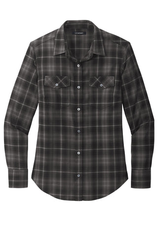 Port Authority Ladies Long Sleeve Ombre Plaid Shirt (Deep Black)