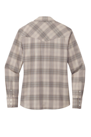 Port Authority Ladies Long Sleeve Ombre Plaid Shirt (Frost Grey)