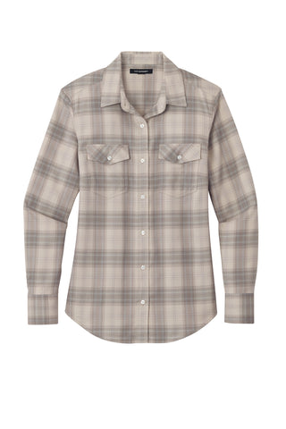 Port Authority Ladies Long Sleeve Ombre Plaid Shirt (Frost Grey)