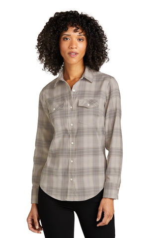 Port Authority Ladies Long Sleeve Ombre Plaid Shirt (Frost Grey)