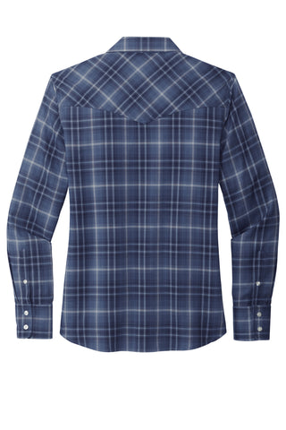 Port Authority Ladies Long Sleeve Ombre Plaid Shirt (True Navy)